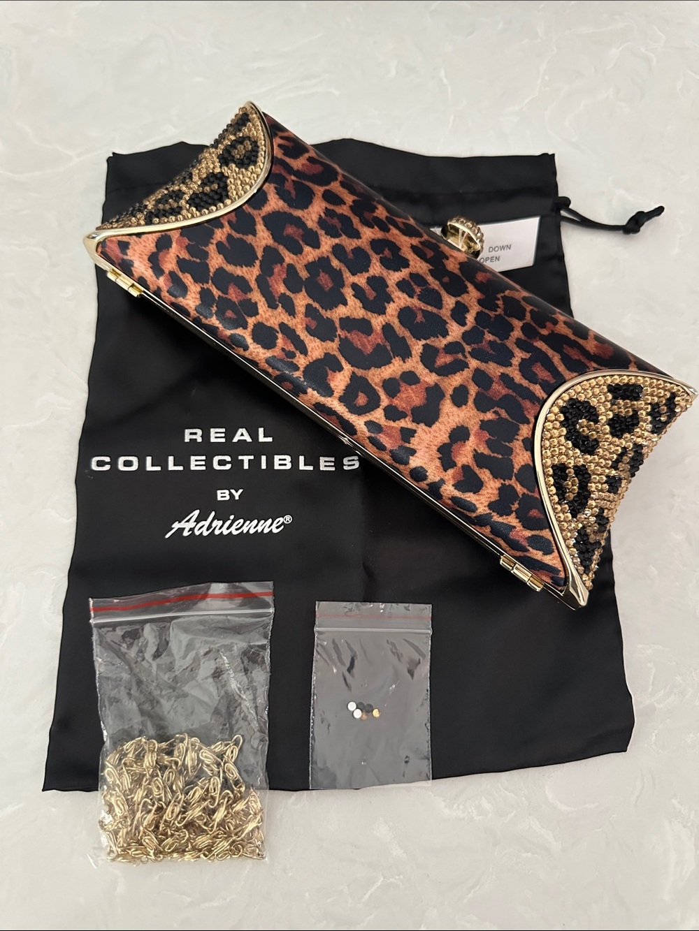 Real Collectibles By Adrienne Leopard Animal Print Crystal/Rhinestone Clutch bag